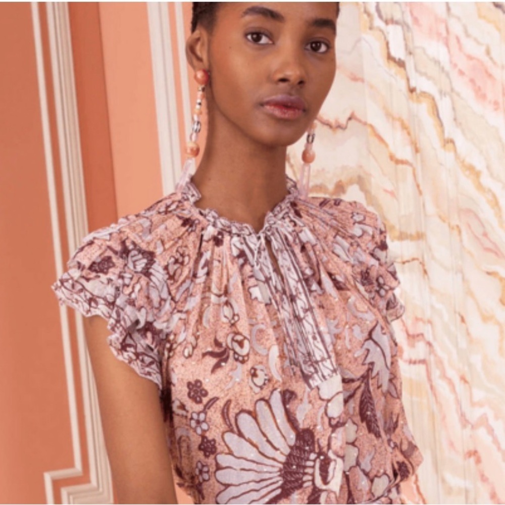 Ulla Johnson Pink and Brown Floral Blouse